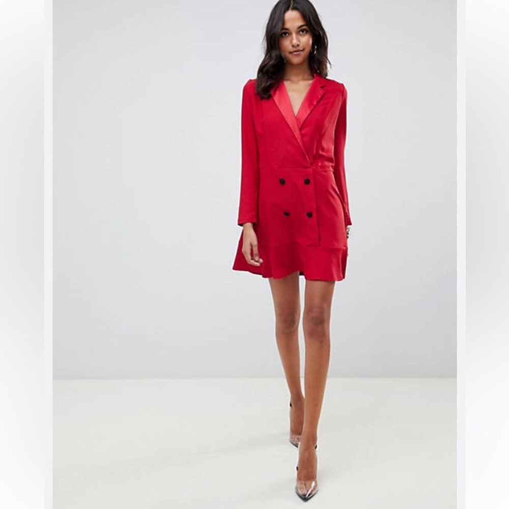 NWT ASOS Design Mini Tux Dress with Pephem in Red